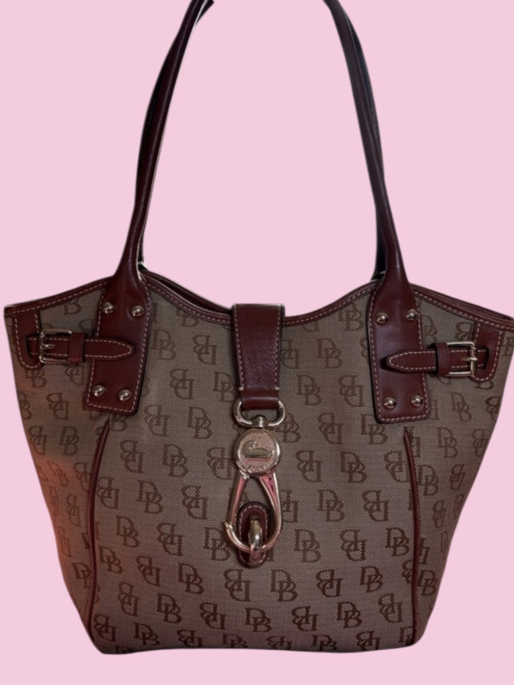 Dooney & Bourke Monogram Canvas With Signature Lobster Claw Lock - Burgandy